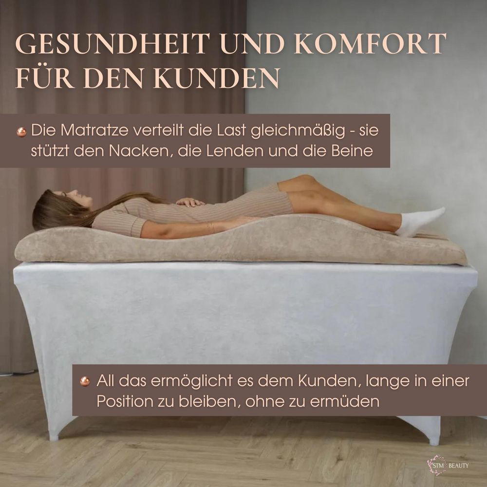 Wellen-Matratze (curved lash bed topper) mit Memory-Schaum und velours Bezug | Für Wimpernverlängerung, PMU & Kosmetikbehandlungen | 180x60 cm, beige