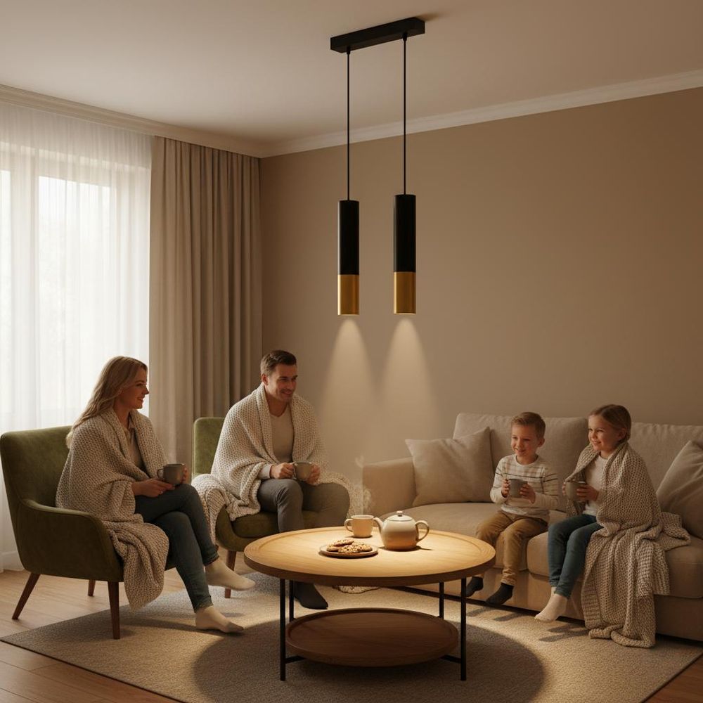 MasterLED Pendelleuchte 2-flammig - GU10 - Schwarz Gold - Aluminium-Zylinder - höhenverstellbar - modern für Esszimmer & Küche