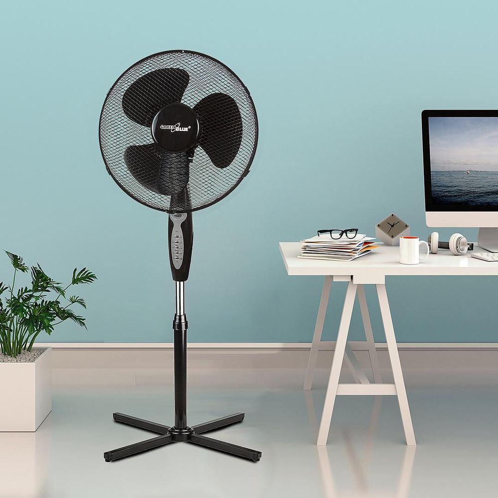 Standventilator mit Fernbedienung 40 Watt 3 Geschwindigkeitsstufen 40cm Niedriger Oszillation Bodenventilator Windmaschine 7,5h Timer Schwarz