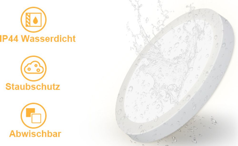 ZMH LED Deckenleuchte Rund Flach Weiß Modern Warmweiß 3000K 18W IP44  für Küche Büro Kinderzimmer Schlafzimmer Ø23CM