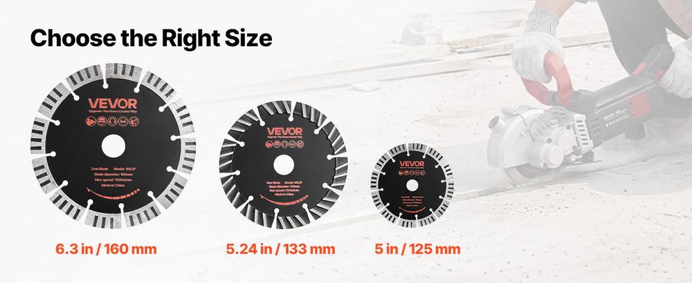VEVOR 5 Stk. Diamanttrennscheiben 160mm, Diamant-Sägeblätter mit 22,2mm Bohrung & 15mm Segmenthöhe, Max. 7000 U/min Diamantscheiben für Trocken/Nass Schneiden, Trennscheibe für Beton Mauerwerk Stein