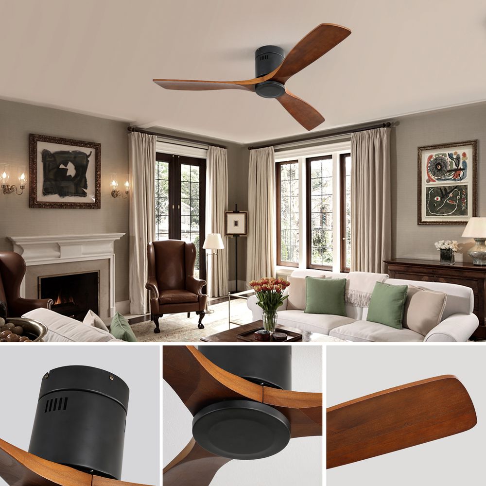 Parrot Uncle 132 cm Deckenventilator ohne Licht, 3 Holzflügel, leiser DC-Motor, wendbar, Fernbedienung, flaches Design
