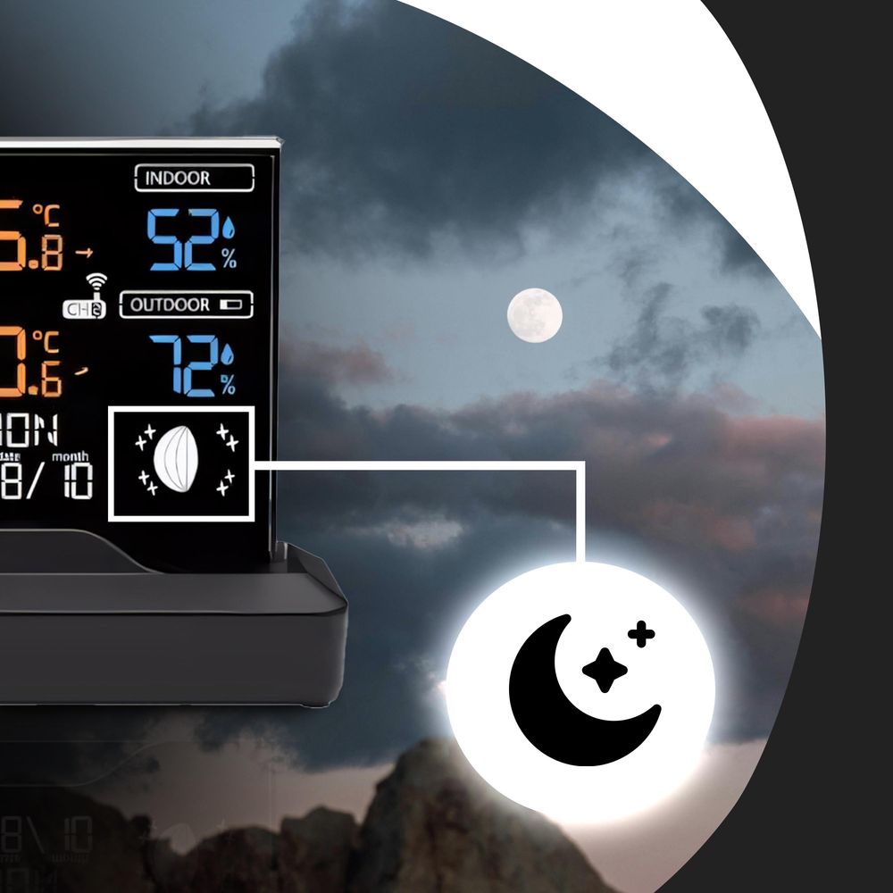 Funk-Wetterstation mit Außensensor und Wettervorhersage Innen und Außen Thermometer Luftfeuchtigkeit Reichweite 80m LCD Display Schwarz Retoo