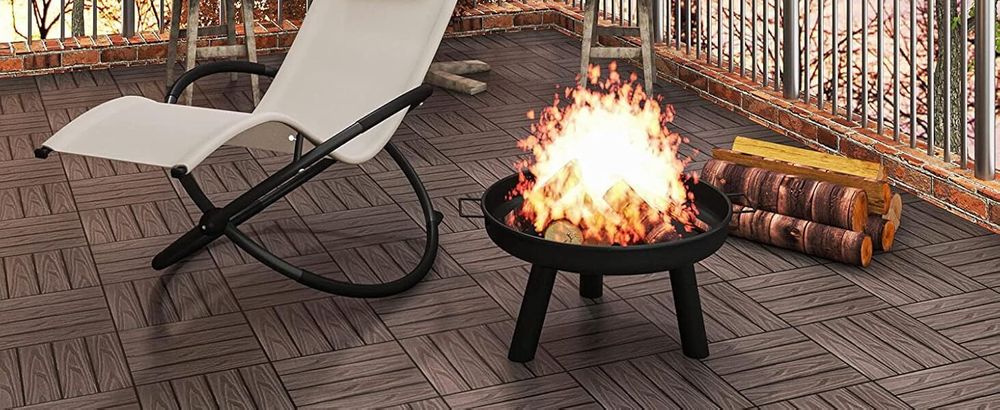WOLTU 12er-Set WPC Terrassenfliesen Terrassendielen Holz-Optik 30x60cm, Fliese Bodenfliese Klickfliese Bodenbelag Anthrazit