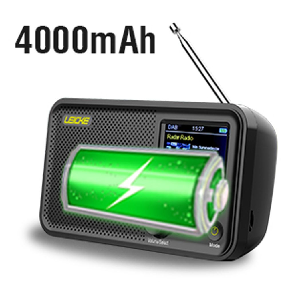 LEICKE tragbares DAB+ Radio mit Bluetooth 5.0 |UKW Radio, 2,4" Farbdisplay, 80 Voreinstellungen, Küchenradio mit Adapter und 4000mAh Akku, MicroSD/TF.
