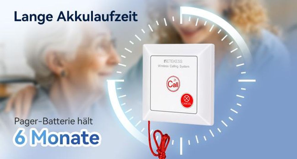Retekess TH103P Alarm System,Notrufsystem, 110 dB Lärm,Anrufsystem mit Zugseil,IP54 Wasserdicht, 200 m Reichweite, Geeignet für Senioren, Patienten
