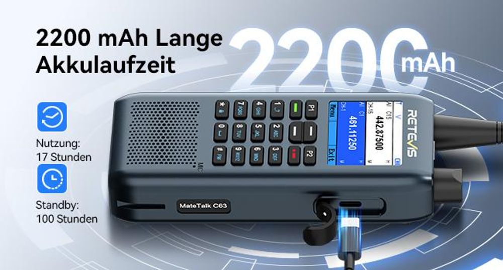 Retevis MateTalk C63 Funkgerät mit Headset, Jobticket-System-Vibrationsalarm/SMS-Funktion, 1,77-Zoll-LCD, 2200 mAh, 3 Anrufmodi, für Einkaufszentren
