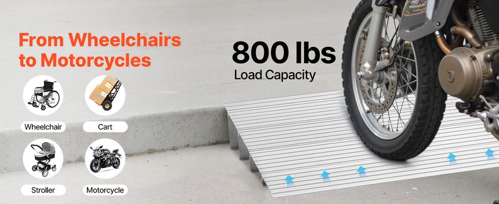 VEVOR Türschwellenrampe, 5 cm Erhöhung, 363 kg Tragfähigkeit, Türrampe für Rollstühle, Aluminium-Türschwellenrampe für Türöffnungen, verstellbare modulare Türschwellenrampe für Rollstühle, Scooter, Elektrorollstühle, 10 cm