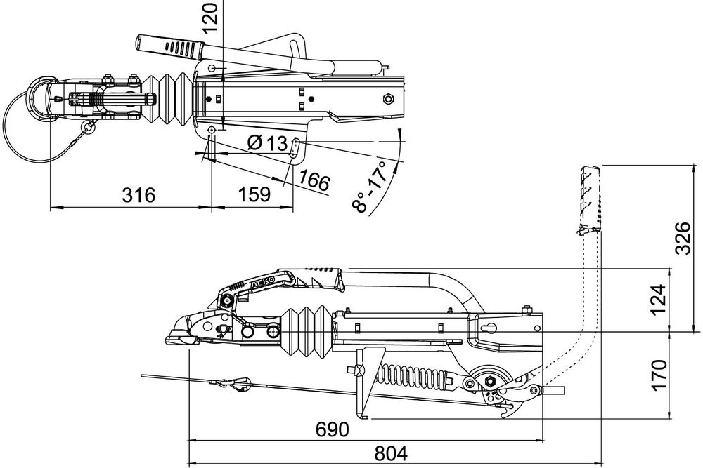 AL-KO Auflaufeinrichtung 251S mit Kugelkupplung AK270, V-Deichsel, zGG 1500-2700 kg, Stützlast 120 kg, verzinkt, für gebremste Anhänger