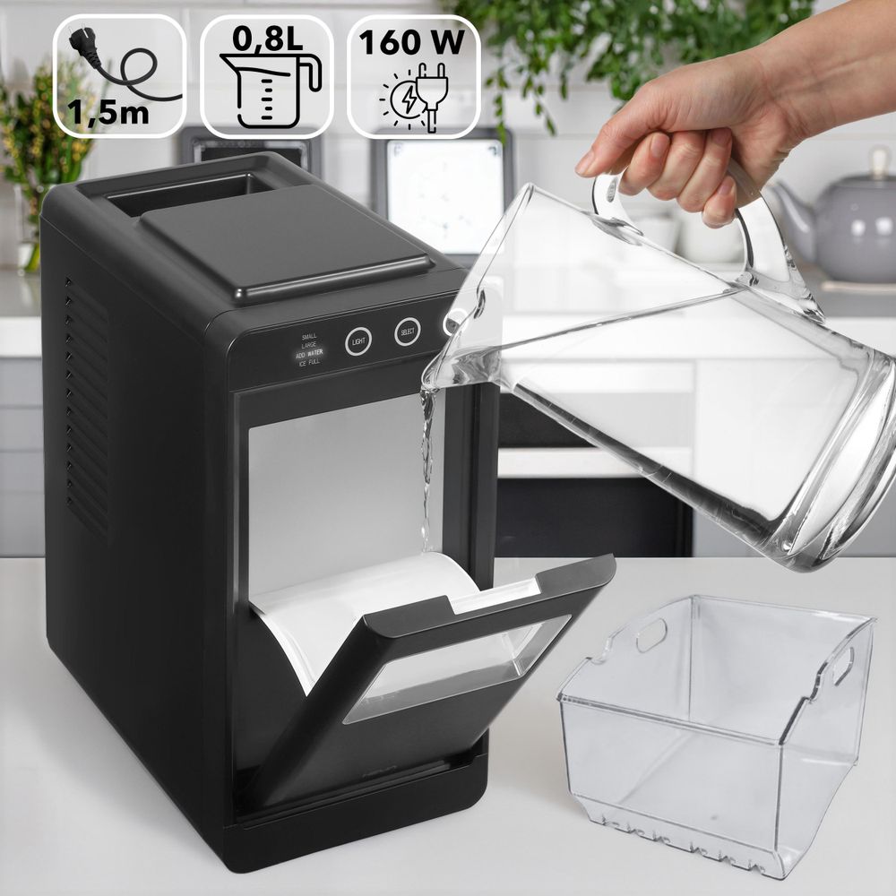 HEVA VIO Slim-Eiswürfelbereiter 12 kg/24h 0,8 l selbstreinigend schwarz