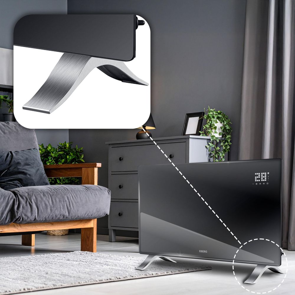 EBERG EVI PRO Grzejnik konwektorowy 2400 W Wi-Fi Szklany Panel Pilot Czarny