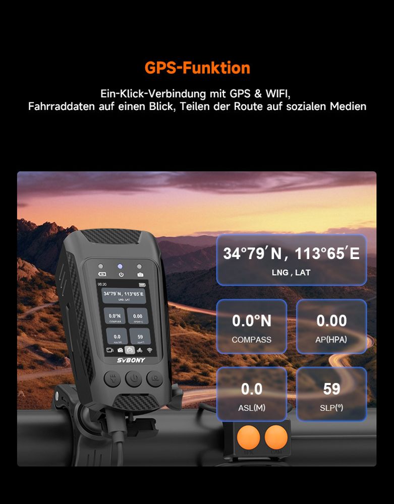 SVBONY SVGo C1 Action-Cam 4K 30FPS, 20MP WiFi-Kamera mit Touchscreen, integriertem GPS, EIS-Bildstabilisierung, 2500 mAh Lithium-Akku, für Radfahren