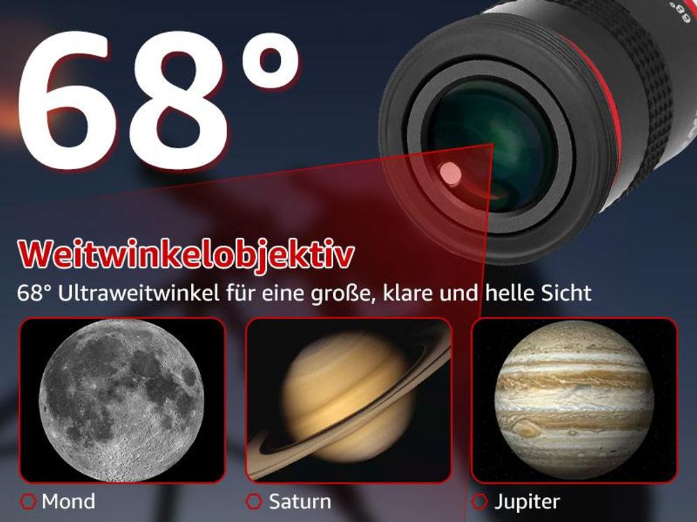 Svbony Okular 1,25", Ultraweitwinkel Okular 6mm, Aluminiumlegierungskörper FMC 68 Grad Okular für Teleskop Zubehör