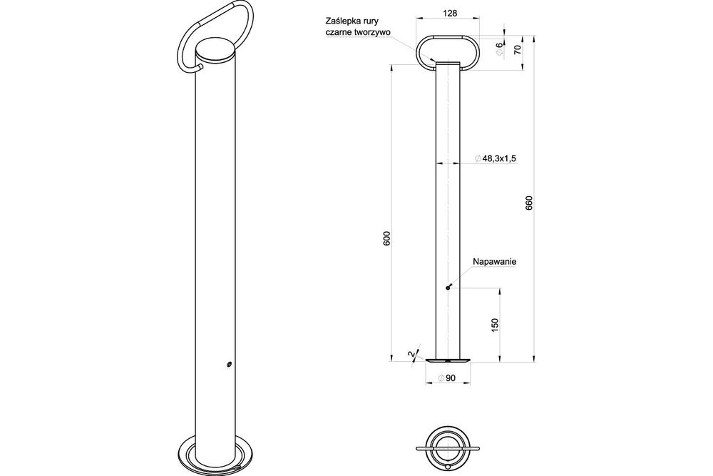 Pevná podpera pre prívesy Unitrailer 60 cm - fi 48 mm