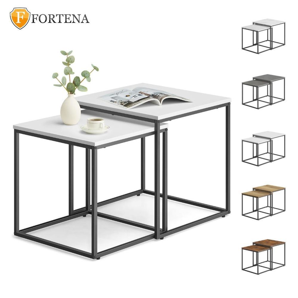 FORTENA Couchtisch 2er Set Quadratisch Weiß Schwarz – Modern Wohnzimmertisch Beistelltisch