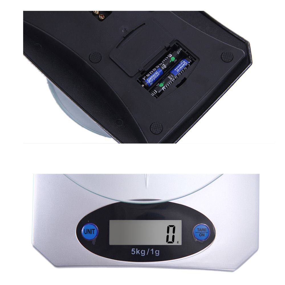 Küchenwaage Digital bis 5kg mit LCD Display Elektronische Waage Feinwaage Digitalwaage Präzision Briefwaage Haushaltswaage Tara Silber Glas Retoo