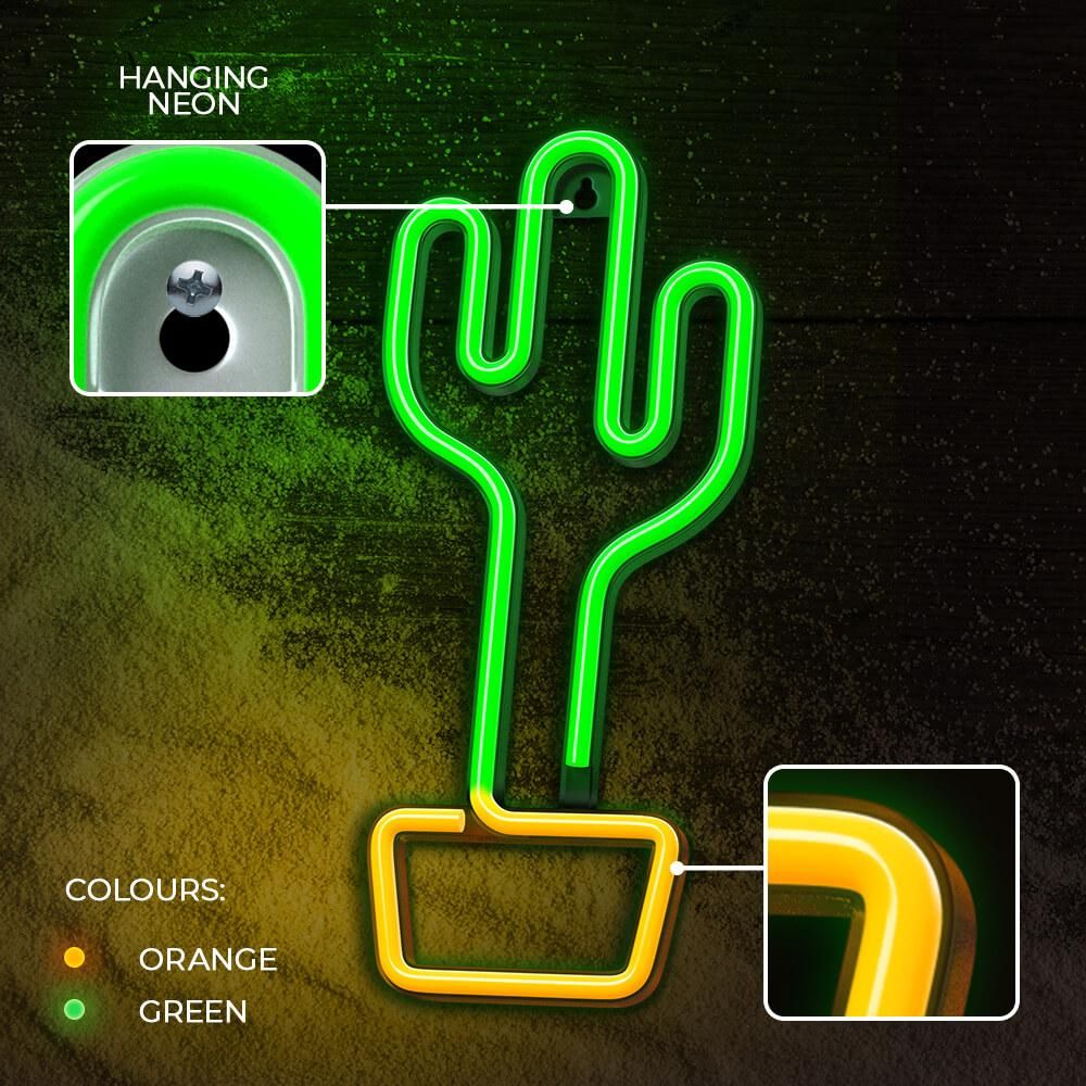 Neon LED Wandleuchte KAKTUS orange/grün Bat + USB FLNEO2 T-90839 PLASTROL