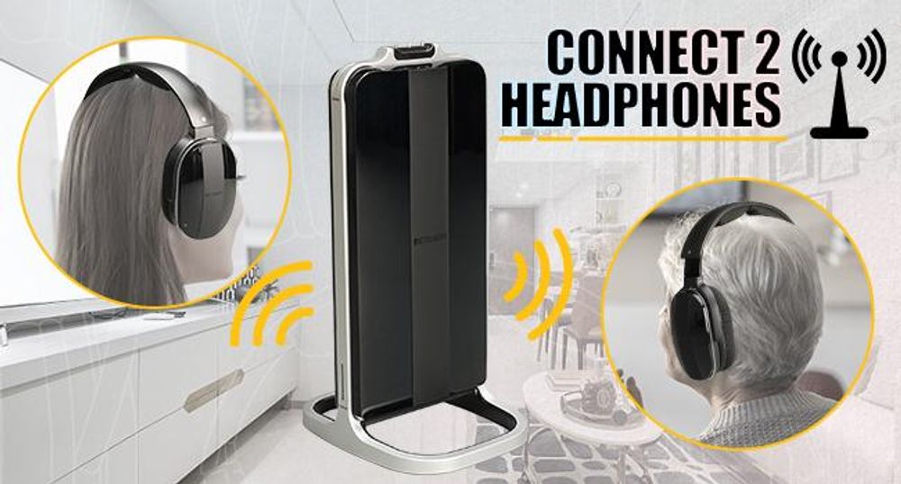 Retekess TA007 Bezdrátová sluchátka k televizi, nabíjecí stanice s vysílačem 2,4 GHz, dosah 60 m, kompatibilní s Bluetooth, sluchátka k televizi pro seniory, fotbalový zápas