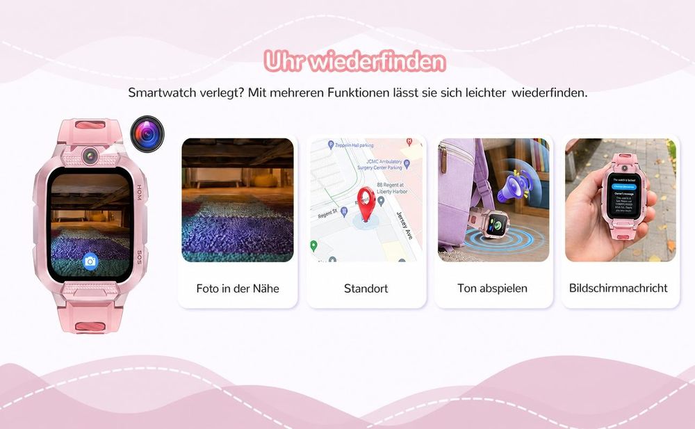 2026 4G Kinder Smartwatch mit GPS Telefon Video SOS für Jungen Mädchen Smartwatch 4-fache Ortung (GPS, WLAN, LBS, AGPS), Sicherheitszonen, Eltern App