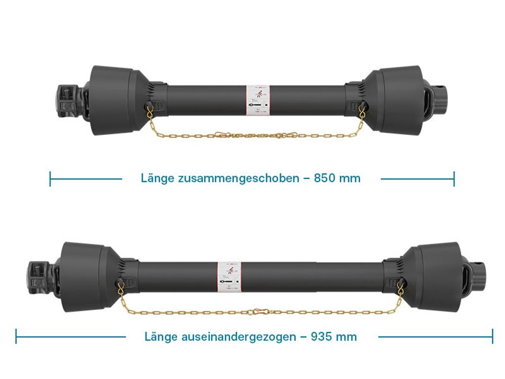 Zapfwelle T4 Gelenkwelle 850-935mm 460Nm 540U/min, PTO-Shaft, 40kW (55PS), 2x 1 3/8" 6 Zähne