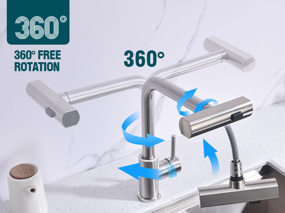 Homelody Küchenarmatur Edelstahl – 360° Schwenkbare Ausziehbare Spültischarmatur mit 3-Funktion-Brause, Wasserhahn Küchen für Flexibles Arbeiten