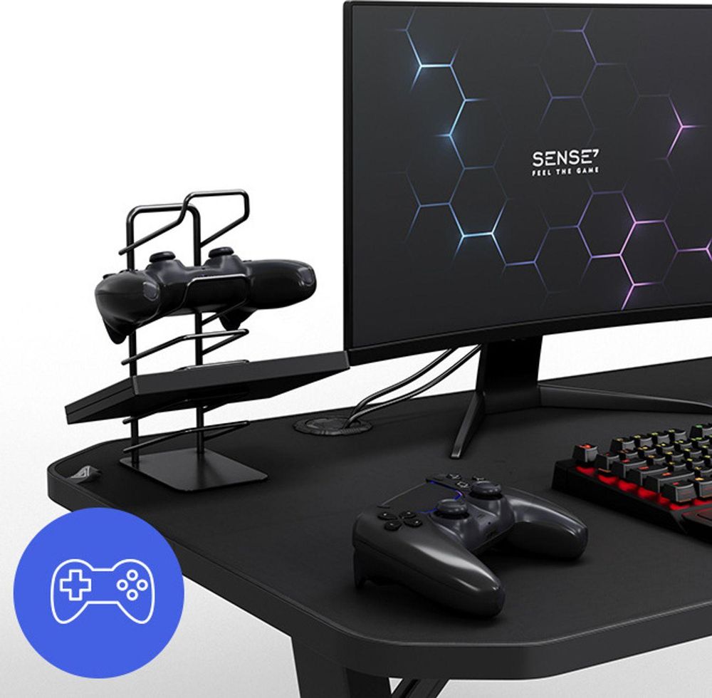SENSE7 Nomad Cybernetic Gaming – biurko 140 x 60 cm XXL – podkładka pod mysz, biurko komputerowe, biurko dla graczy, organizacja kabli, uchwyt na zestaw słuchawkowy