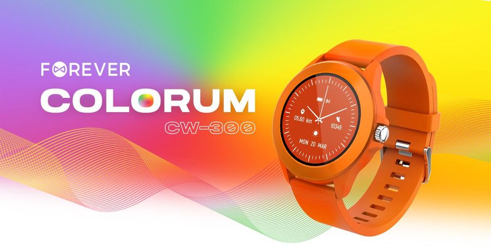 Forever Colorum CW-300 Smartwatch Tracker Wodoodporny IP68 Wielofunkcyjna bransoletka Zegarek Bluetooth sterowanie muzyką dla Android iOS Pomarańczowy