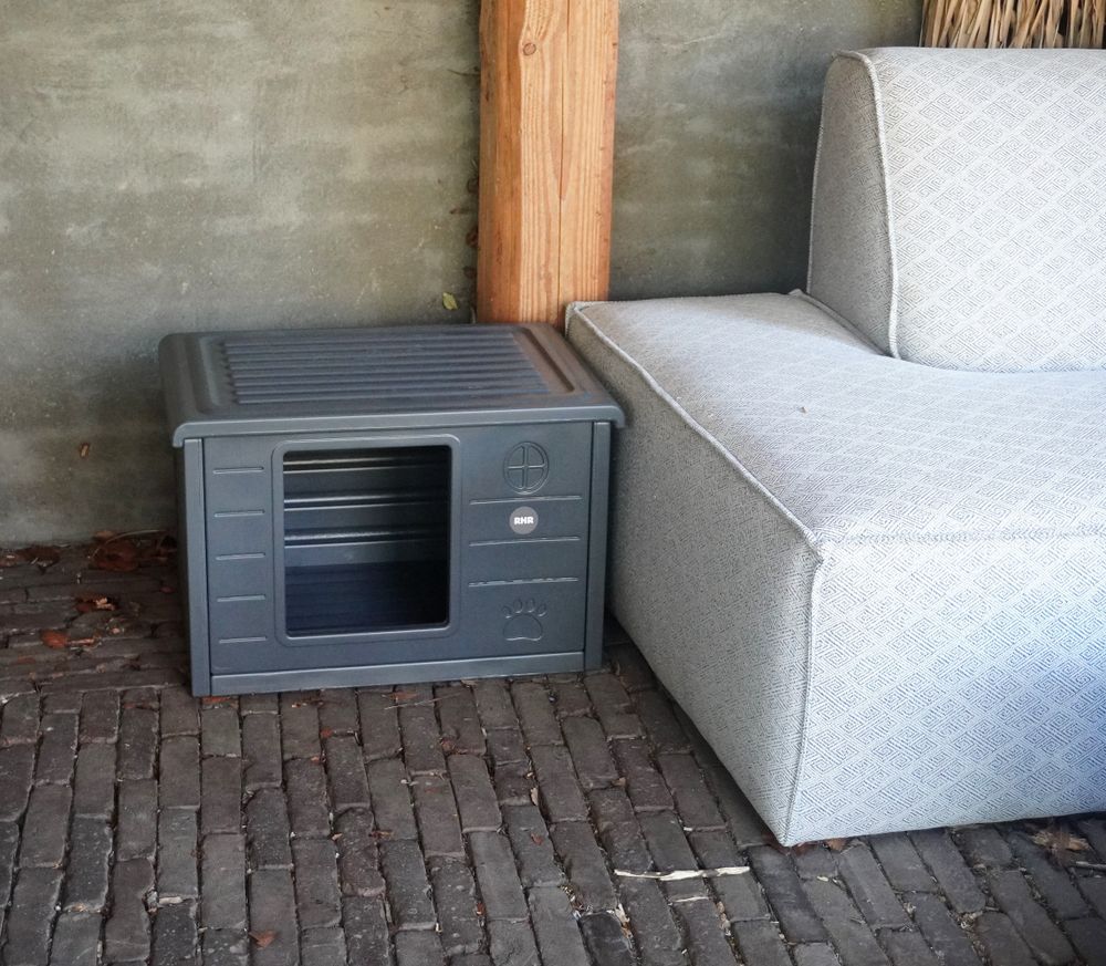 RHRQuality Katzenhaus – Villa de Luxe – Für drinnen und draußen – Wetterfest und transportabel – Mit XL-Eingang (22 x 26 cm) – Dunkelgrau