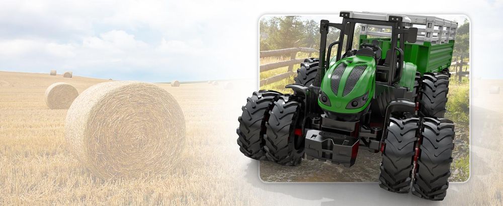 Ferngesteuerter Traktor Spielzeug ab 2 3 4 5 Jahre, Kuh, Schaf und Heuballen, Traktor mit Anhänger Spielzeug Traktor ferngesteuert ab 2-5 Jahre