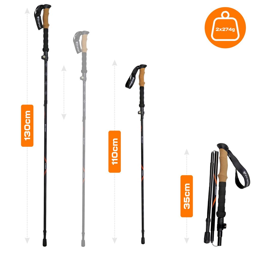 TREKINGOVÉ HOLE Skládací Nastavitelné turistické hole NORDIC WALKING | HLINÍKOVÉ, EVI SPORT, lehké, EVA rukojeti, stabilní, pohodlné, univerzálni