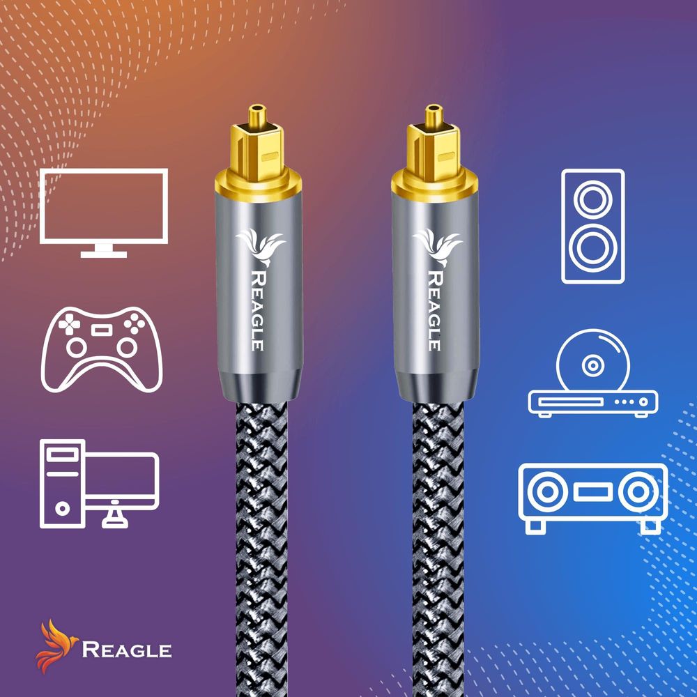 Toslink Glasfaser Audiokabel 15 Meter S PDIF Lichtleiterkabel für HiFi Receiver Verstärker Konsole 24K Vergoldete Stecker Störungsfreier Sound Reagle