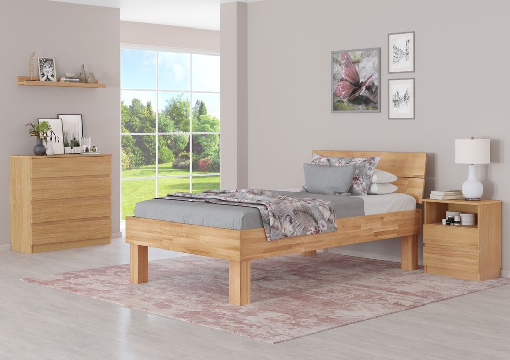 Hohes, stabiles Massivholzbett 120x220 für XXL-Gewicht Seniorenbett Zubehör wählbar V-60.81-12-220Rollrost inkl.