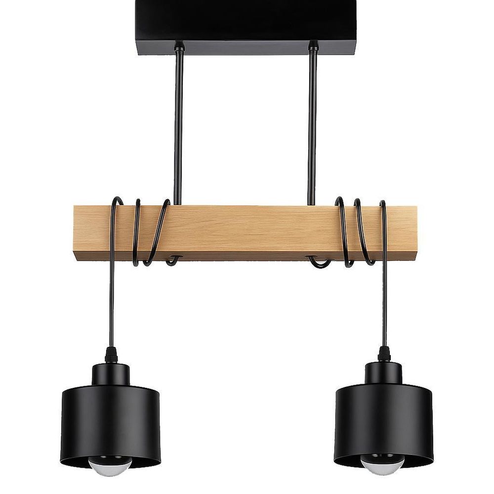 MasterLED Pendelleuchte – 2-flammig 40 cm – Schwarz & Holz – E27 – esstischlampe – hängelampe holz – ELZA