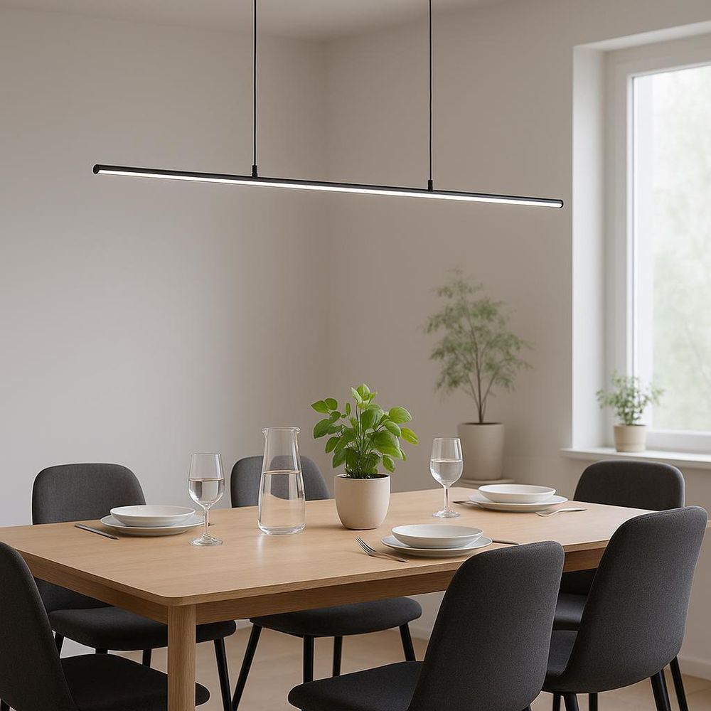 MasterLED XL Hängelampe 120cm Schwarz, LED Lichtleiste 4000K, Minimalistisch für Esszimmer & Küche