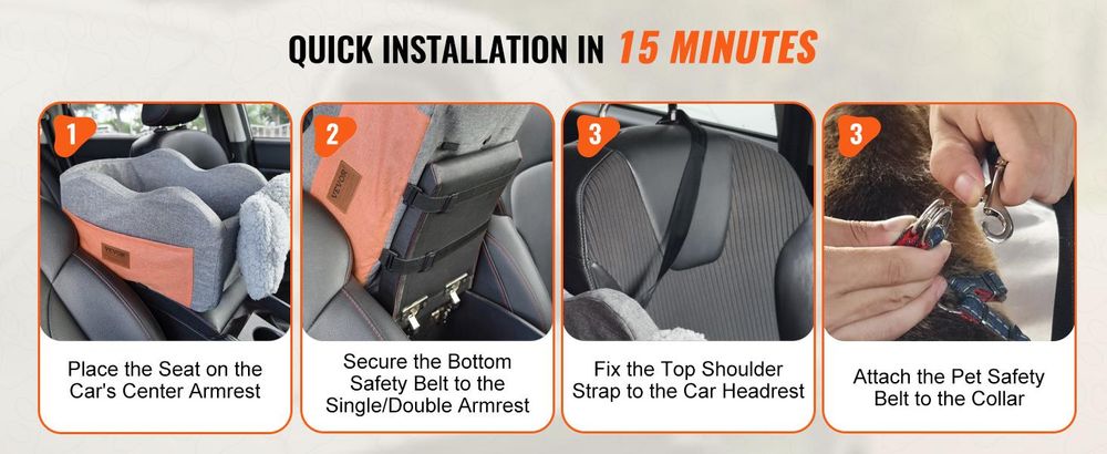 VEVOR Hundesitz fürs Auto, Hundebuster-Sitz für das Auto mit Stützrahmen, Haustierautositz mit Clip-on Sicherheitsleine, Baumwollfüllung, Hundebett fürs Auto für kleine Hunde bis 26 lbs, Grau, Dunkelgrau, Unter 8 lbs