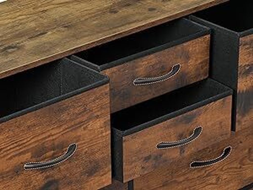 WOLTU Kommode mit 10 Schubladen aus Stoff, Sideboard, Metallrahmen, Industrial Stil : Vintagebraun Farbe: Vintagebraun
