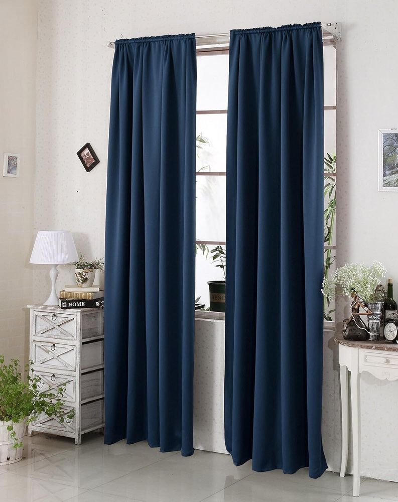 WOLTU 2er Set Gardine blickdicht 250 g/m² mit Kräuselband : Dunkelblau 135x225 cm Farbe: Dunkelblau Größe: 135x225 cm