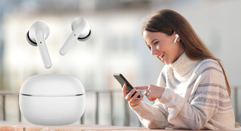 Forever Bluetooth drahtlose Kopfhörer 5.3 Modi ANC TWE-210 EARP mit Ladekoffer Mikrofon, Steuerung, LED-Anzeigen In-Ear Headphones