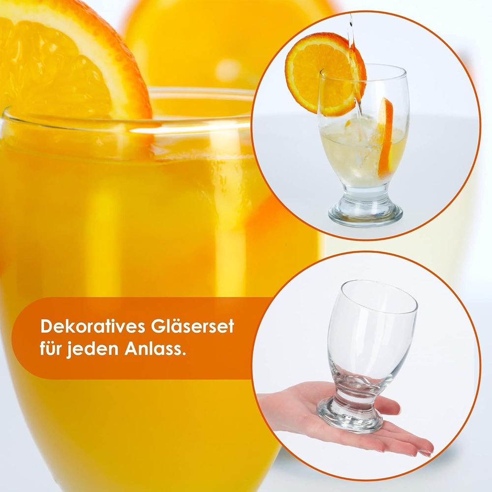 KADAX Wassergläser transparente mit Stiel "Vigana", Saftgläser mit dicken Wänden, 6er Set, 250ml
