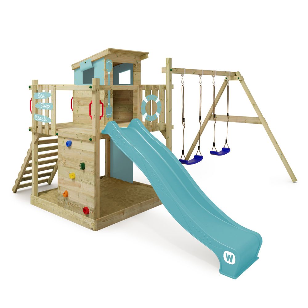 Spielturm Wickey Smart Camp mit Spielhaus und Schaukel in Himmelblau