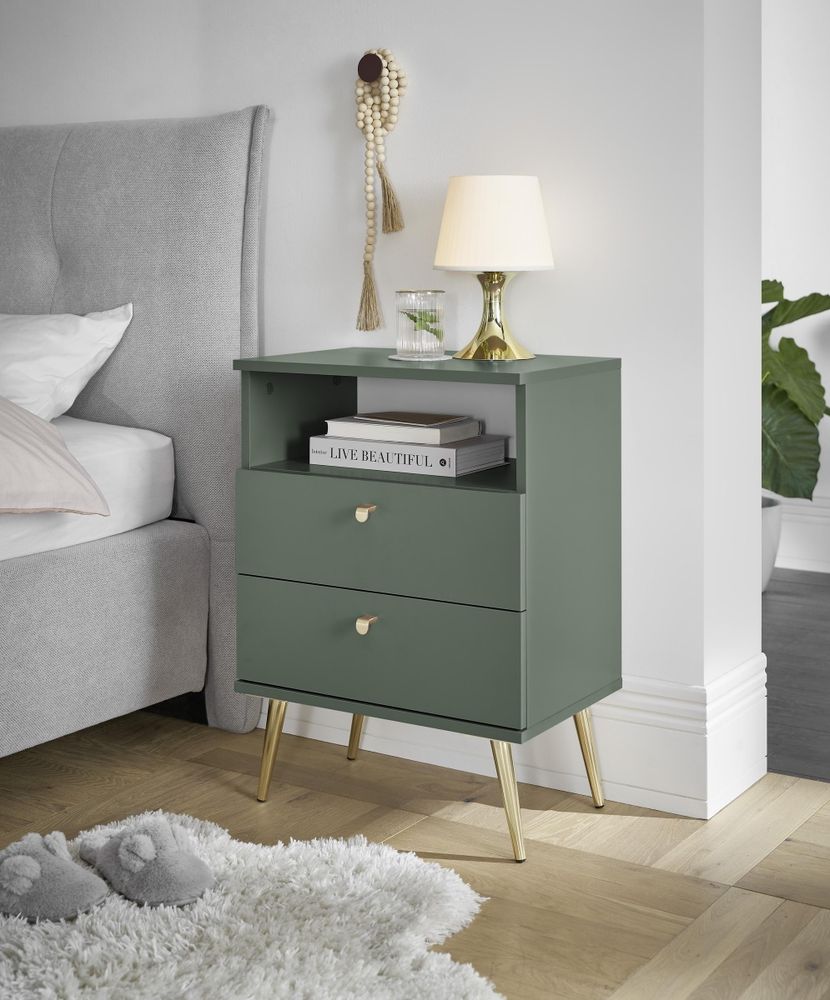 Nachtkommode Laila – Nachtkommode mit Stauraum und modernem Tannengrün-Design