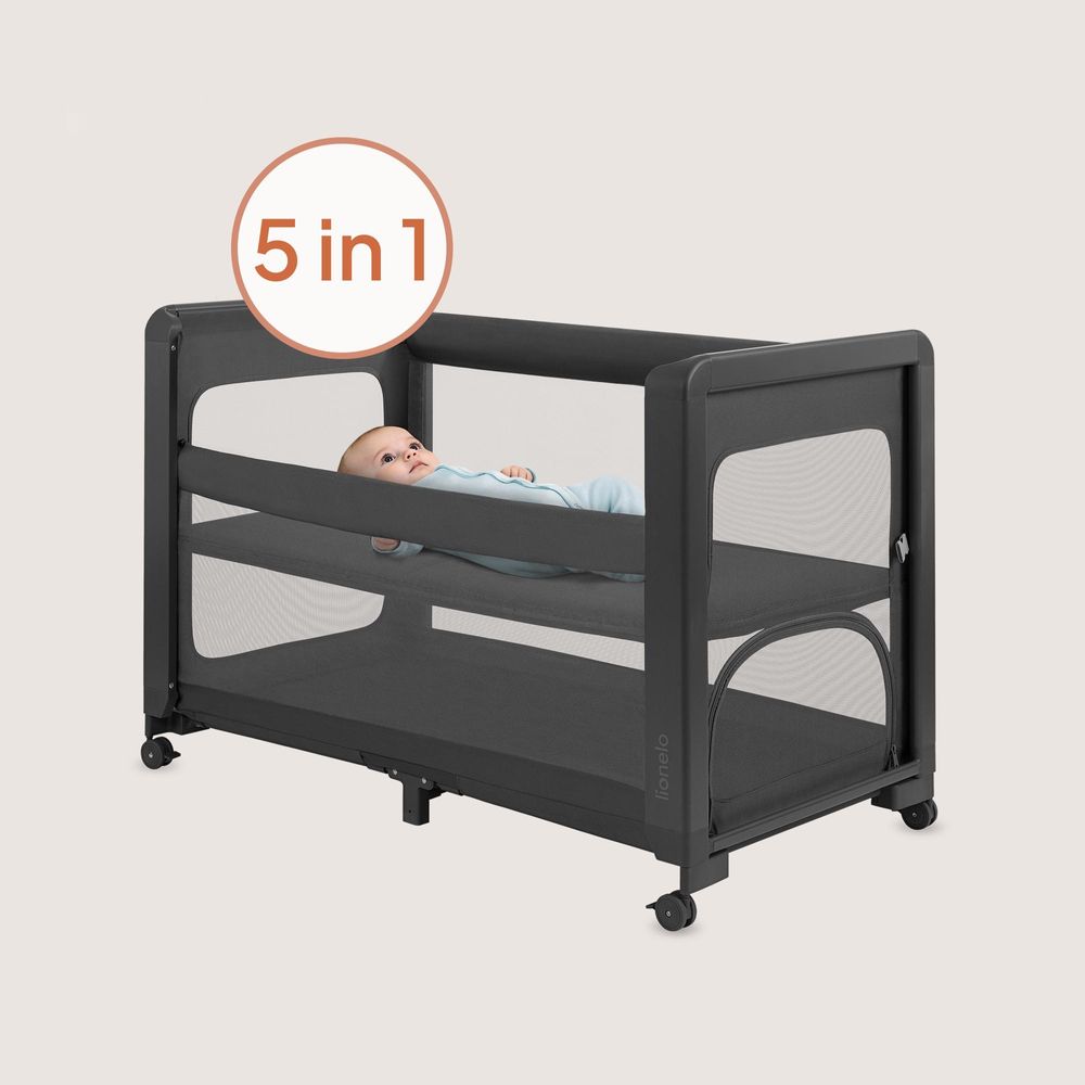 Lionelo Patty 5-in-1 Babybett & Beistellbett, Reisebett, Laufstall, 2 Liegehöhen, Rollen, Matratze, 0–36 Monate