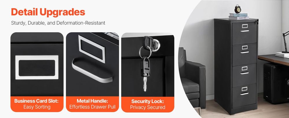 VEVOR Aktenschrank, Vertikaler Büroschrank aus Metall für das Home Office, Lagerschrank Materialschrank mit abnehmbarer Hängestange für A4-Akten (Schwarz)