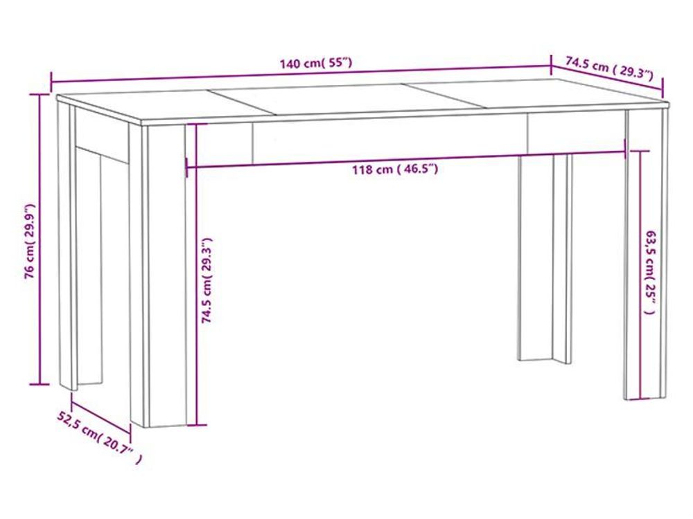 vidaXL Esstisch Räuchereiche 140x74,5x76 cm Holzwerkstoff
