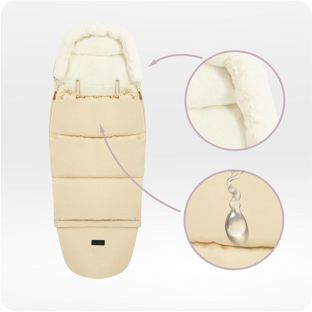 MoMi SARDI – 2-in-1 Fußsack & Tasche für Kinderwagen, abtrennbar zur Tasche, mit Fleece-Futter & Gurtschlitzen – Beige