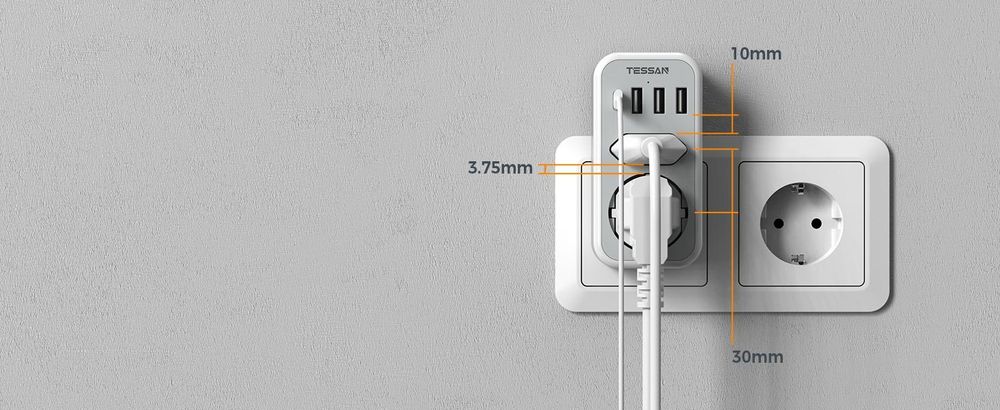 TESSAN USB C Steckdose Mehrfachsteckdose mit 4 USB Netzstecker Steckdosenadapter 2 Fach Stecker 3600W