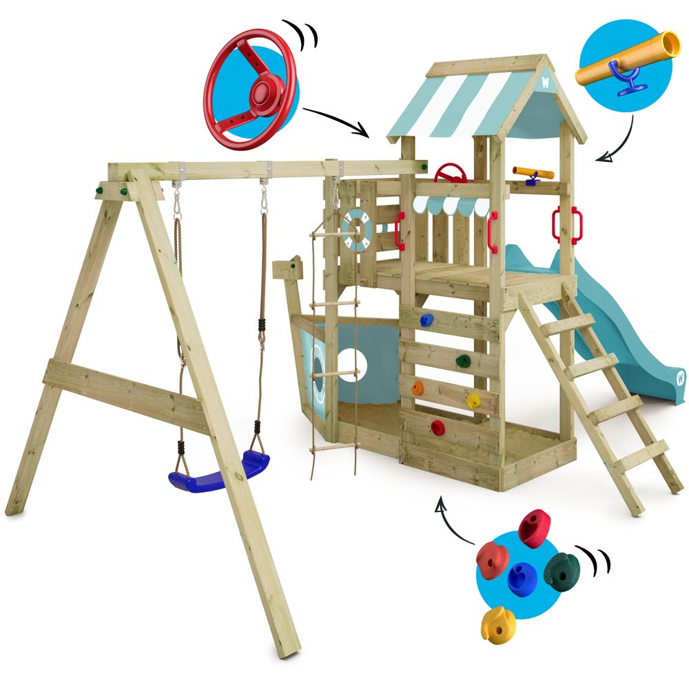 Spielturm Wickey SeaFlyer mit Schaukel und Sandkasten in Himmelblau