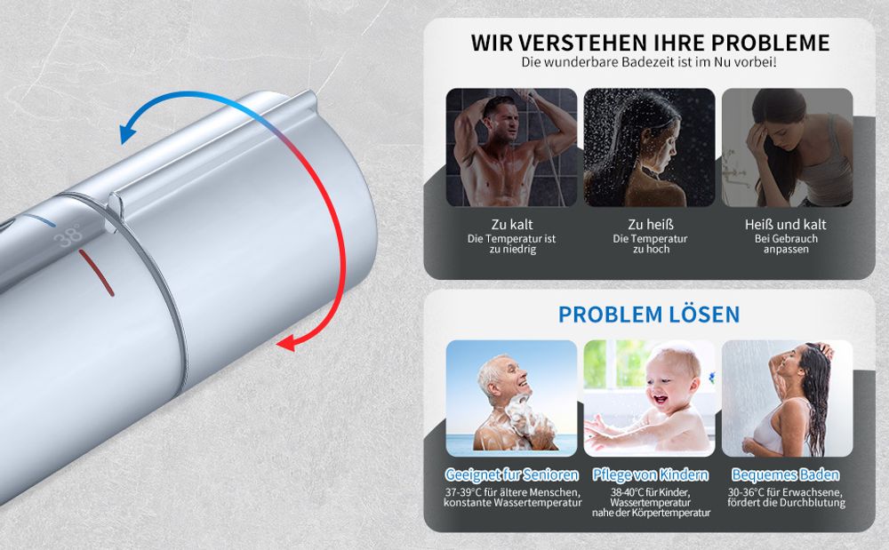 Duscharmatur mit Thermostat Chrom Mischbatterie Dusche mit 38°C Sicherheitstaste Duschthermostat Armatur Edelstahl Duscharmaturen Brausethermostat