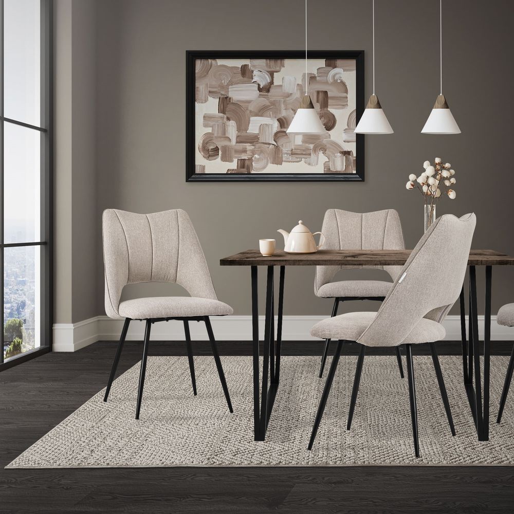 ML-Design Esszimmerstühle 2er Set Beige, Sitzfläche aus Polyester mit schwarzen Metallbeinen, Küchenstühle mit Rückenlehne