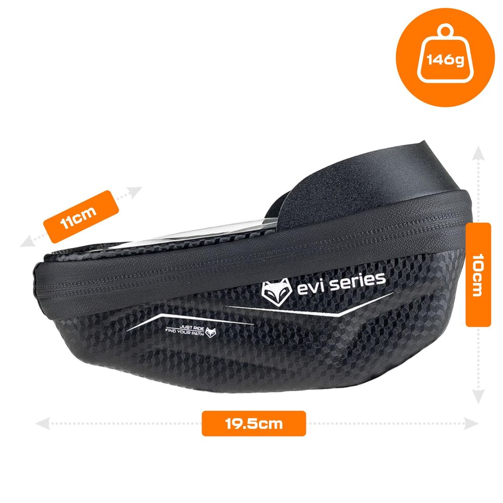 Fahrradtasche Lenkertasche wasserdicht, Handyhalterung bis 6,9 Zoll, 1,5L Hardcase Oberrohrtasche, kompaktes Design, EVI BIKE Flow+ S, Schwarz